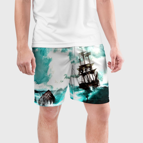 Мужские шорты спортивные с принтом Ship, фото на моделе #1