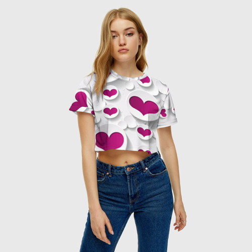 Женская футболка Crop-top 3D серца, цвет 3D печать - фото 4