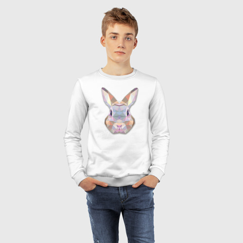 Детский свитшот хлопок Полигональный кролик, цвет белый - фото 7