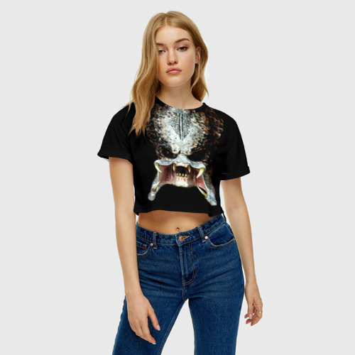 Женская футболка Crop-top 3D Хищник, цвет 3D печать - фото 3