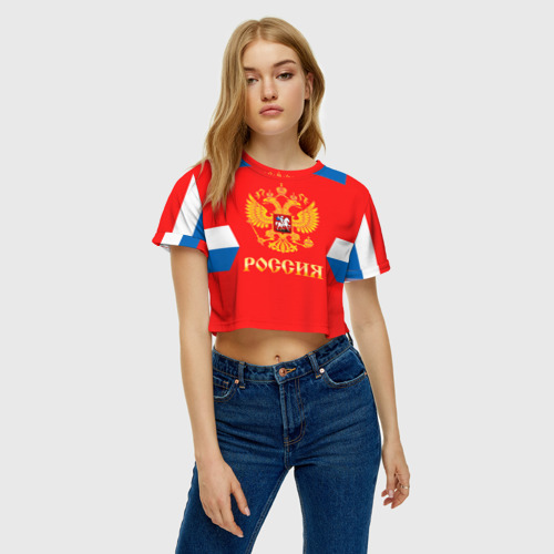 Женская футболка Crop-top 3D Сборная России Домашняя форма - фото 3