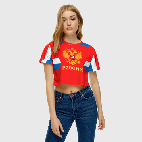 Женская футболка Crop-top 3D Сборная России Домашняя форма - фото 4