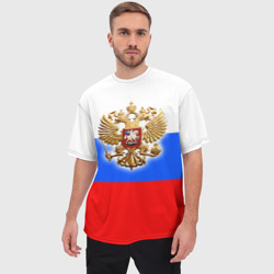 Мужская футболка oversize 3D Триколор с Гербом - фото 2