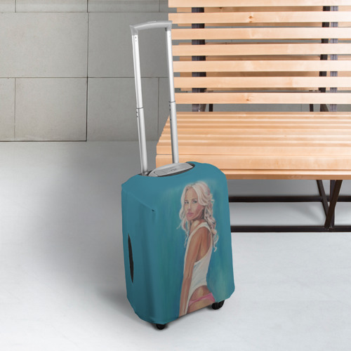 Чехол для чемодана 3D Девушка на голубом фоне, цвет 3D печать - фото 3