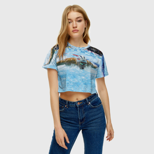 Женская футболка Crop-top 3D Пловец, цвет 3D печать - фото 4