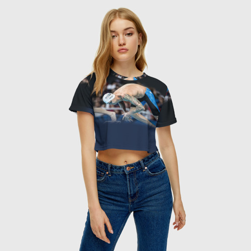 Женская футболка Crop-top 3D Пловец, цвет 3D печать - фото 4