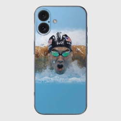 Чехол для iPhone 16 силиконовый с защитой камеры Swimmer