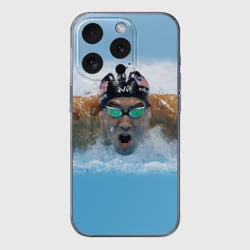 Чехол для iPhone 15 Pro силиконовый с защитой камеры Swimmer