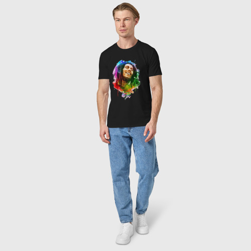 Мужская футболка хлопок Улыбающийся Боб Марли, цвет черный - фото 5
