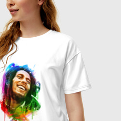 Женская футболка хлопок Oversize Улыбающийся Боб Марли - фото 2