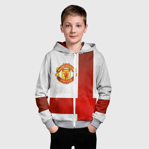Детская толстовка 3D на молнии Manchester United FC, цвет меланж - фото 3