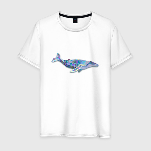 Мужская футболка хлопок Полигональный кит, цвет белый