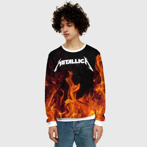 Мужской свитшот 3D Metallica fire, цвет белый - фото 3