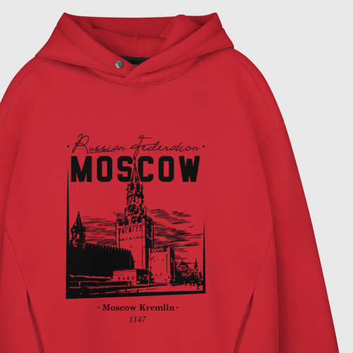 Мужское худи Oversize хлопок Москва, Кремль, цвет красный - фото 4