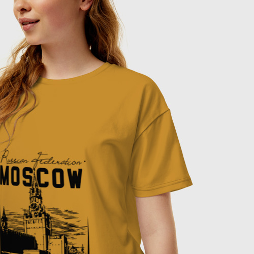 Женская футболка хлопок Oversize Москва, Кремль, цвет горчичный - фото 3