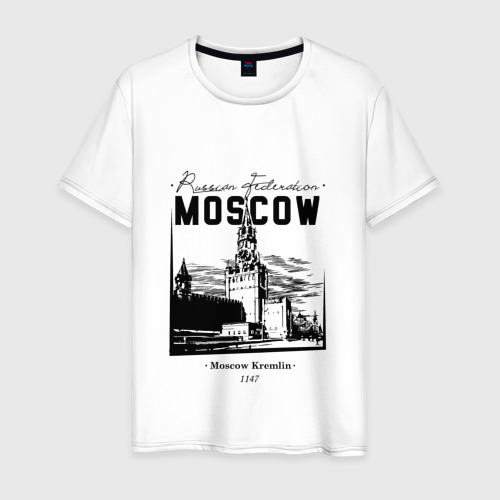 Мужская футболка из хлопка с принтом Москва, Кремль, вид спереди №1