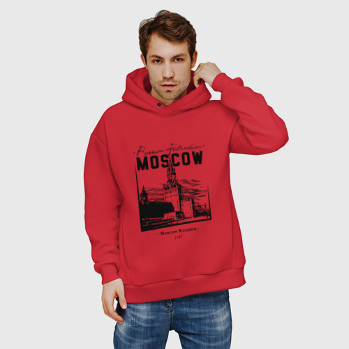 Мужское худи Oversize хлопок Москва, Кремль, цвет красный - фото 3