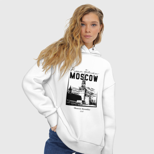 Женское худи Oversize хлопок Москва, Кремль, цвет белый - фото 4