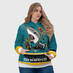 Толстовка с принтом San Jose Sharks для женщины, вид на модели спереди №4. Цвет основы: белый