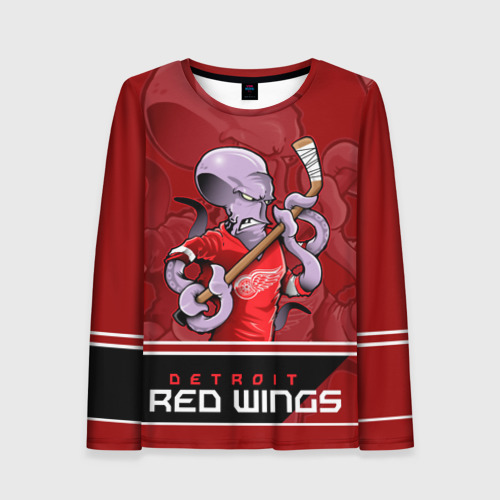 Женский лонгслив 3D с принтом Detroit Red Wings, вид спереди #2