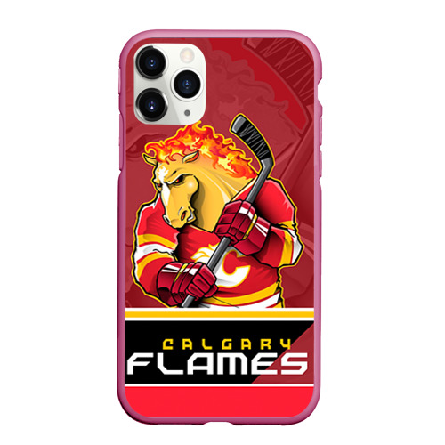 Чехол для iPhone 11 Pro Max матовый Calgary Flames, цвет малиновый