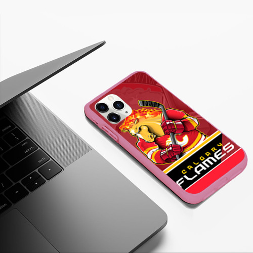 Чехол для iPhone 11 Pro Max матовый Calgary Flames, цвет малиновый - фото 5