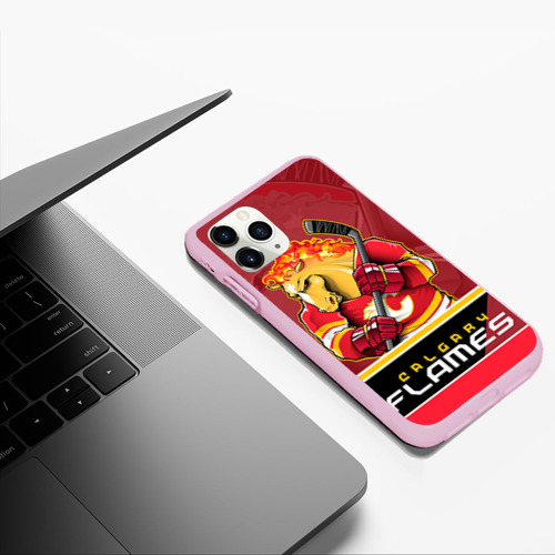 Чехол для iPhone 11 Pro Max матовый Calgary Flames, цвет розовый - фото 5