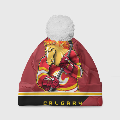 Шапка 3D c помпоном Calgary Flames, цвет 3D печать