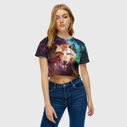 Женская футболка Crop-top 3D Space WOLF, цвет 3D печать - фото 4