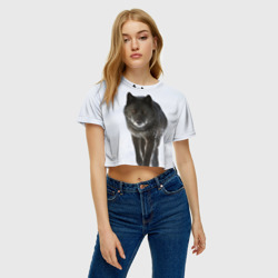 Женская футболка Crop-top 3D Черный волк - фото 2