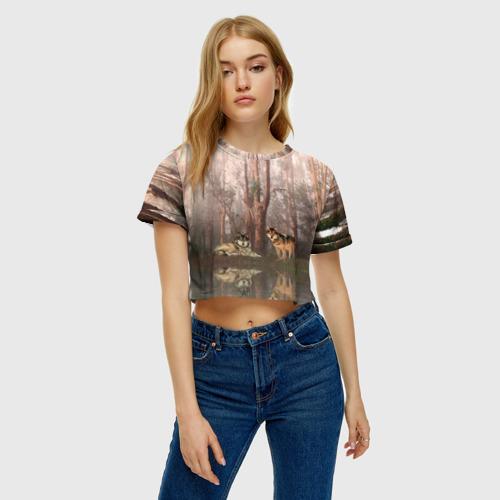 Женская футболка Crop-top 3D Forest, цвет 3D печать - фото 4