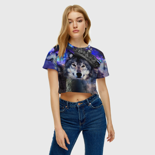 Женская футболка Crop-top 3D King Wolf, цвет 3D печать - фото 4