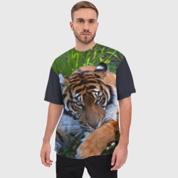 Мужская футболка oversize 3D Скромный тигр - фото 2