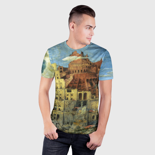 Мужская футболка 3D Slim Вавилонская башня, цвет 3D печать - фото 3