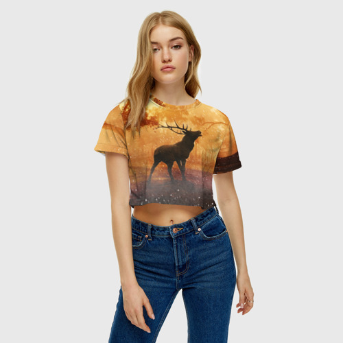 Женская футболка Crop-top 3D Страна оленья, цвет 3D печать - фото 4