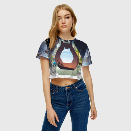 Женская футболка Crop-top 3D Totoro, цвет 3D печать - фото 4