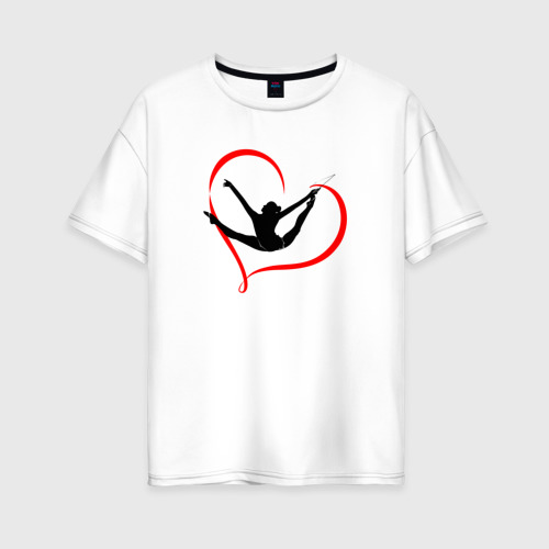 Женская футболка из хлопка оверсайз с принтом Гимнастка с лентой, вид спереди №1