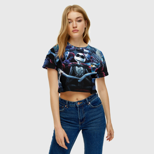 Женская футболка Crop-top 3D Герои мультфильма, цвет 3D печать - фото 3