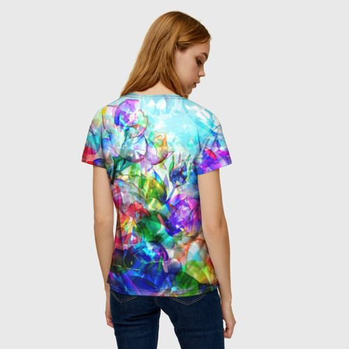 Женская футболка 3D Стеклянные цветы, цвет 3D печать - фото 4