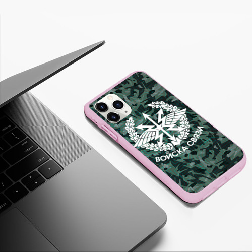 Чехол для iPhone 11 Pro Max матовый Войска связи. Камуфляж, цвет розовый - фото 5