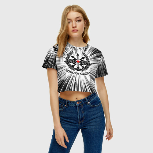 Женская футболка Crop-top 3D Войска связи, цвет 3D печать - фото 3