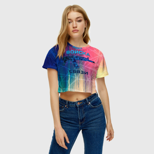 Женская футболка Crop-top 3D Войска связи, цвет 3D печать - фото 3