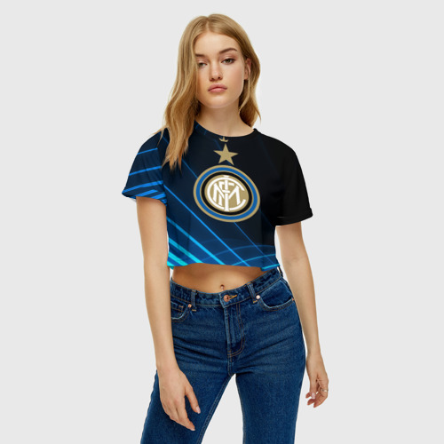 Женская футболка Crop-top 3D Inter Milan, цвет 3D печать - фото 3