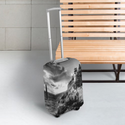 Чехол для чемодана 3D Маяк на утёсе на закате черно-белый - фото 2