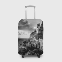 Чехол для чемодана 3D Маяк на утёсе на закате черно-белый