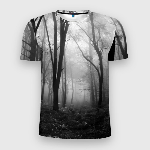 Мужская футболка 3D Slim Туман в сером лесу, цвет 3D печать