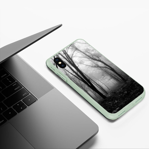 Чехол для iPhone XS Max матовый Туман в лесу, цвет салатовый - фото 5