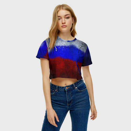 Женская футболка Crop-top 3D Триколор Краской на земле - фото 3