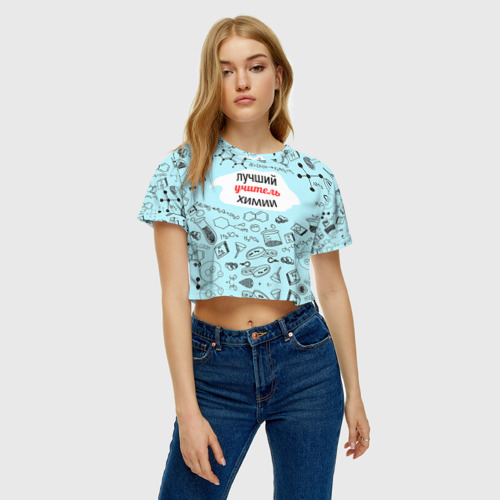 Женская футболка Crop-top 3D Happy teacher`s day, цвет 3D печать - фото 3