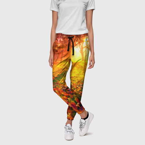 Женские брюки 3D Осенний огненный лес, цвет 3D печать - фото 3